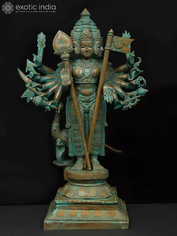 exotic india 24" Standing Shanmukha Murugan with Multiple Hands | Bronze Statue 