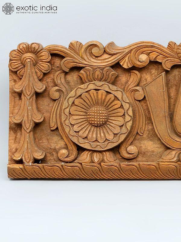 Exotic India 24" Vaishnava Symbols - Chakra Tilak And Conch | Wood Carved Wall Hanging Panel 