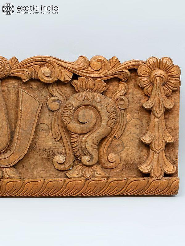Exotic India 24" Vaishnava Symbols - Chakra Tilak And Conch | Wood Carved Wall Hanging Panel 