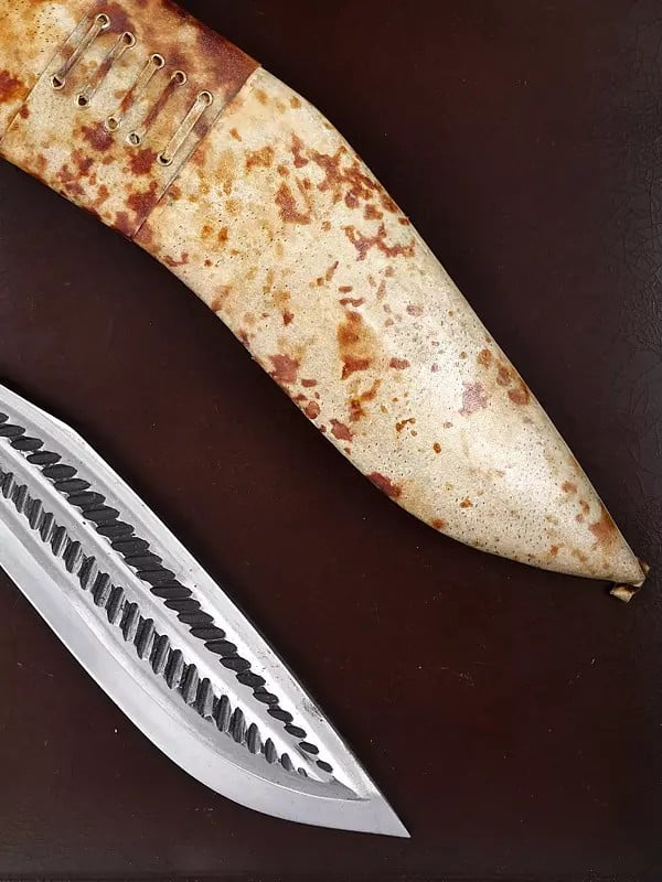 Exotic India 24" Wood Framed Iron Khukuri | Wall Hanging Statue 