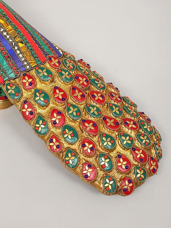 Exotic India 25" Beautiful Peacock | Brass Statue With Inlay Work | Home Decor 