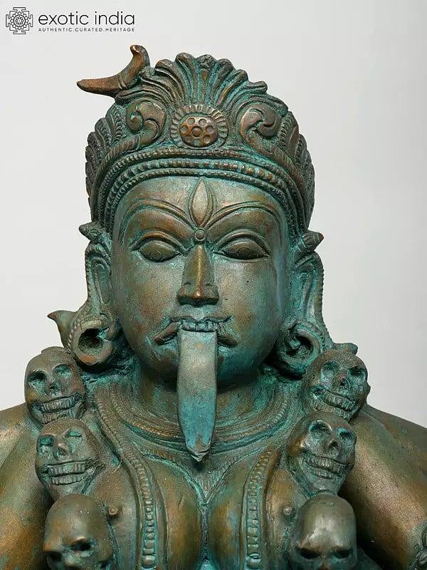 Exotic India 25" Goddess Kali Standing On Lord Shiva | Madhuchista Vidhana (Lost-Wax) | Panchaloha Bronze From Swamimalai 
