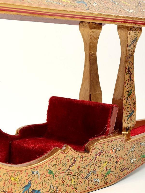 Exotic India 25" Hand Painted Wood Based Papier Mache Kashmiri Shikara Boat | Home Decor 