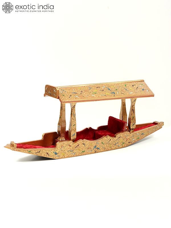 exotic india 25" Hand Painted Wood Based Papier Mache Kashmiri Shikara Boat | Home Decor 