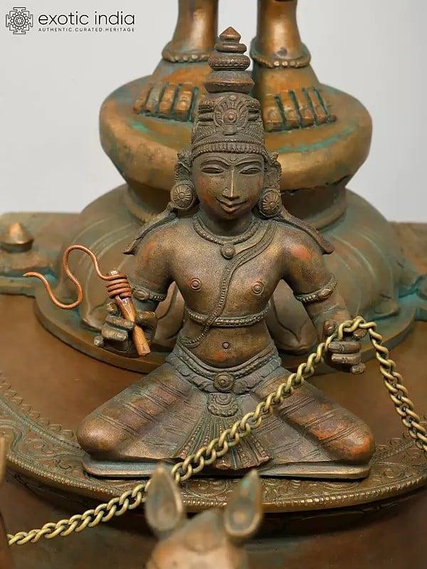 Exotic India 25" Lord Surya Standing On His Seven Horses Chariot | Madhuchista Vidhana (Lost-Wax) | Panchaloha Bronze From Swamimalai 