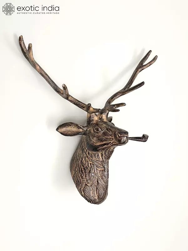 Exotic India 25" Modern Deer Statue With Sigar | Wall Hanging 