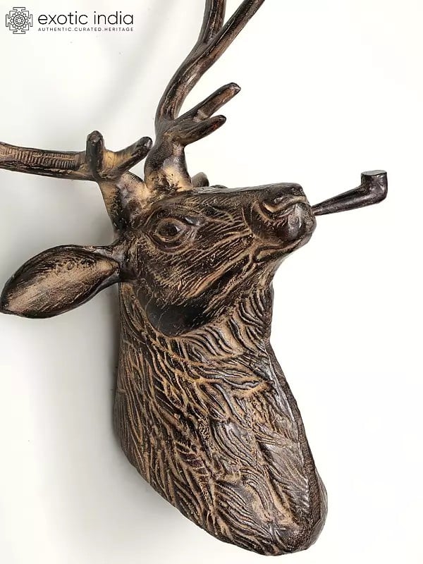 Exotic India 25" Modern Deer Statue With Sigar | Wall Hanging 