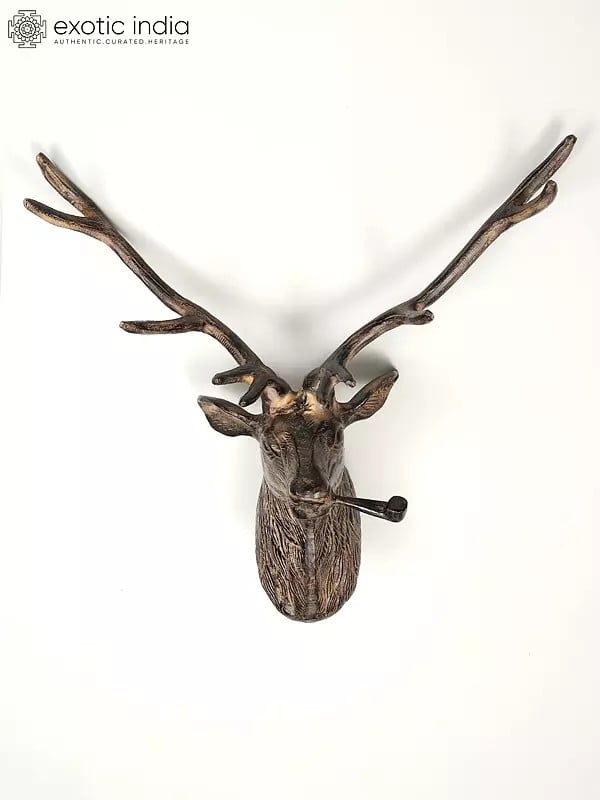 exotic india 25" Modern Deer Statue with Sigar | Wall Hanging 