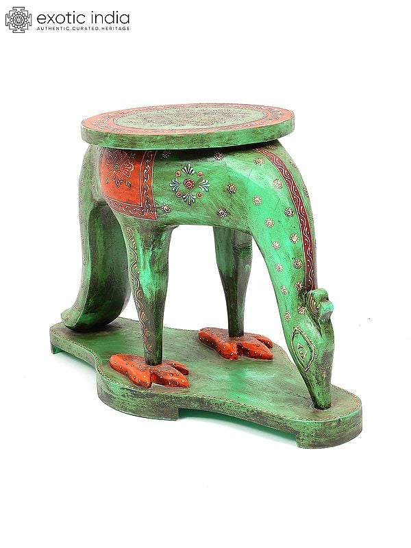 Exotic India 25" Peacock Design Green Table | Home Decor 