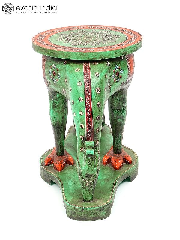 Exotic India 25" Peacock Design Green Table | Home Decor 