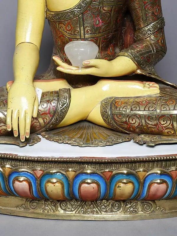 Exotic India 25" Seated Lord Shakyamuni Buddha Statue In Copper Gold Plated From Nepal 