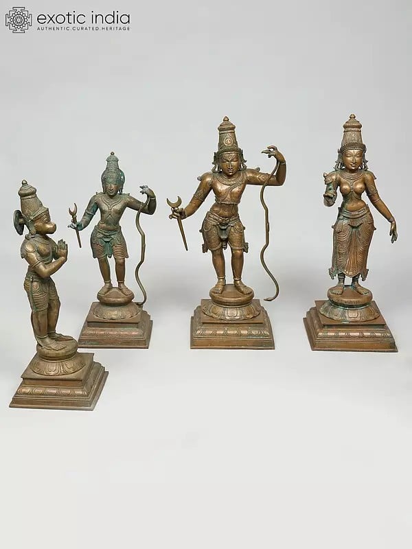 exotic india 25" Shri Rama Darbar | Madhuchista Vidhana (Lost-Wax) | Panchaloha Bronze from Swamimalai 