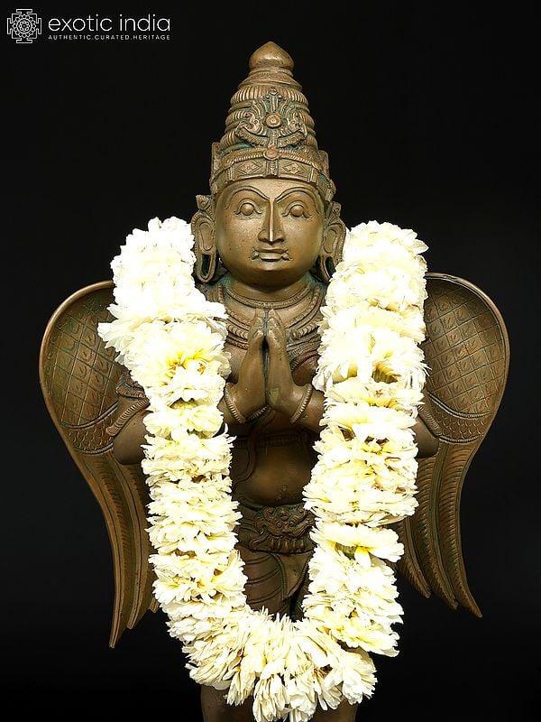 Exotic India 25" Standing Garuda And Hanuman | Set Of 2 | Madhuchista Vidhana (Lost-Wax) | Panchaloha Bronze From Swamimalai 