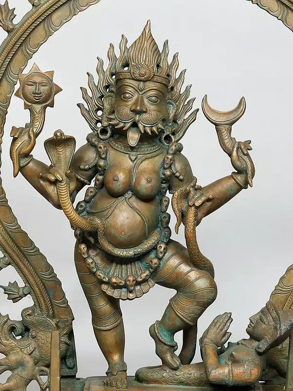 Exotic India 25" Standing Goddess Pratyangira With Kirtimukha Prabhavali | Madhuchista Vidhana (Lost-Wax) | Panchaloha Bronze From Swamimalai 