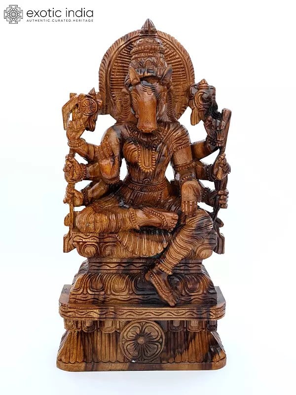 exotic india 26" Eight Armed Goddess Varahi | Wood Carving 