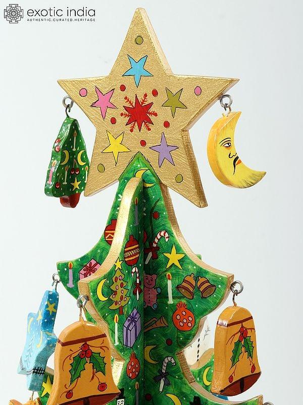 Exotic India 26" Hand Painted Wooden Christmas Tree Figurine | From Kashmir | Handmade 