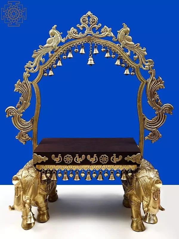 exotic india 26" Home Temple Altar with Prabhavali and pedestal on Two Elephants Stand 