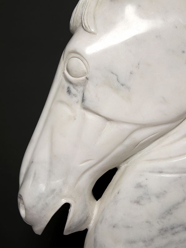 Exotic India 26" Marble Horse Head Figurine | Modern Art Sculpture 