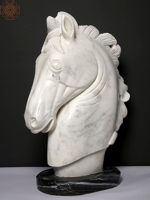 exotic india 26" Marble Horse Head Figurine | Modern Art Sculpture 