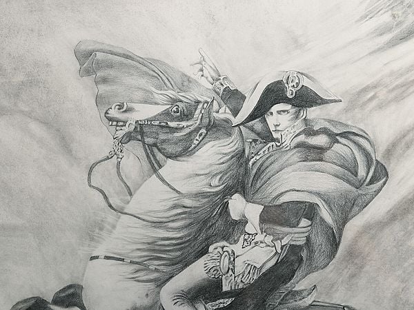 Exotic India 26" Napoleon Crossing The Alps | Pencil Sketch By Anup Gomay 