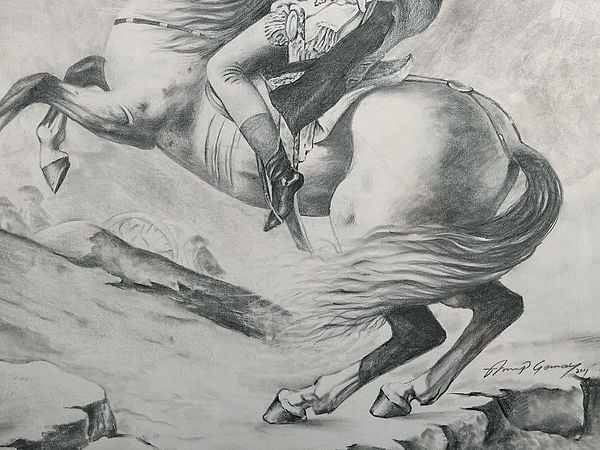 Exotic India 26" Napoleon Crossing The Alps | Pencil Sketch By Anup Gomay 