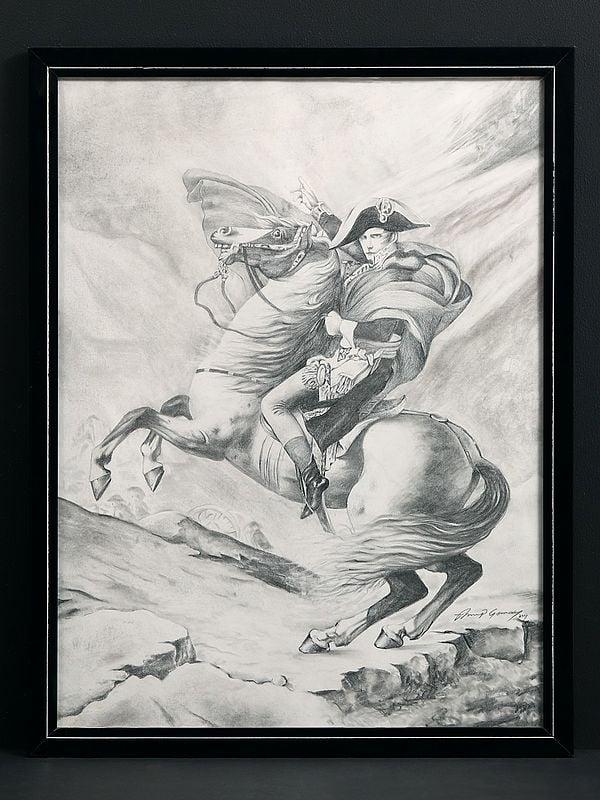 exotic india 26" Napoleon Crossing the Alps | Pencil Sketch by Anup Gomay 