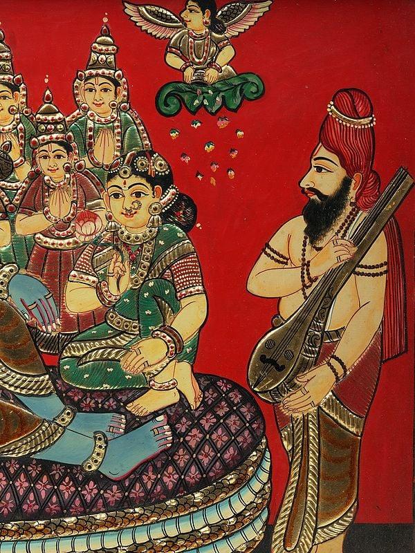 Exotic India 26" Shesh-Shayi Lord Krishna | Tanjore Painting With Frame 