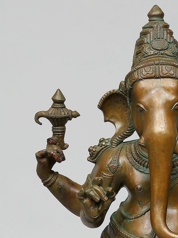 Exotic India 26" Standing Four Armed Lord Ganesha | Madhuchista Vidhana (Lost-Wax) | Panchaloha Bronze From Swamimalai 