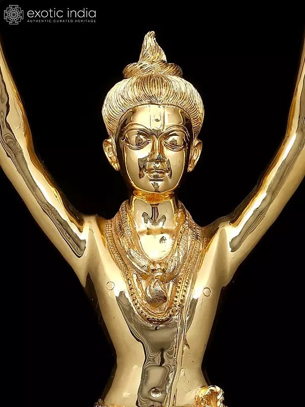 Exotic India 26" Swaminarayan (Sahajanand Swami) Idol In Graceful Pose | Brass Statue With Gold Finish 