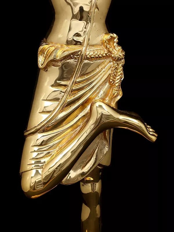 Exotic India 26" Swaminarayan (Sahajanand Swami) Idol In Graceful Pose | Brass Statue With Gold Finish 