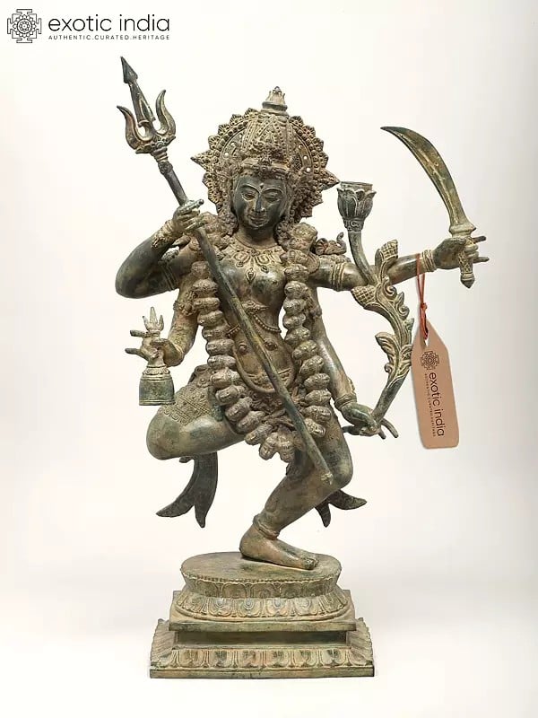 exotic india 27" Fierce Grace: Dancing Goddess Kali Sculpture from Indonesia 