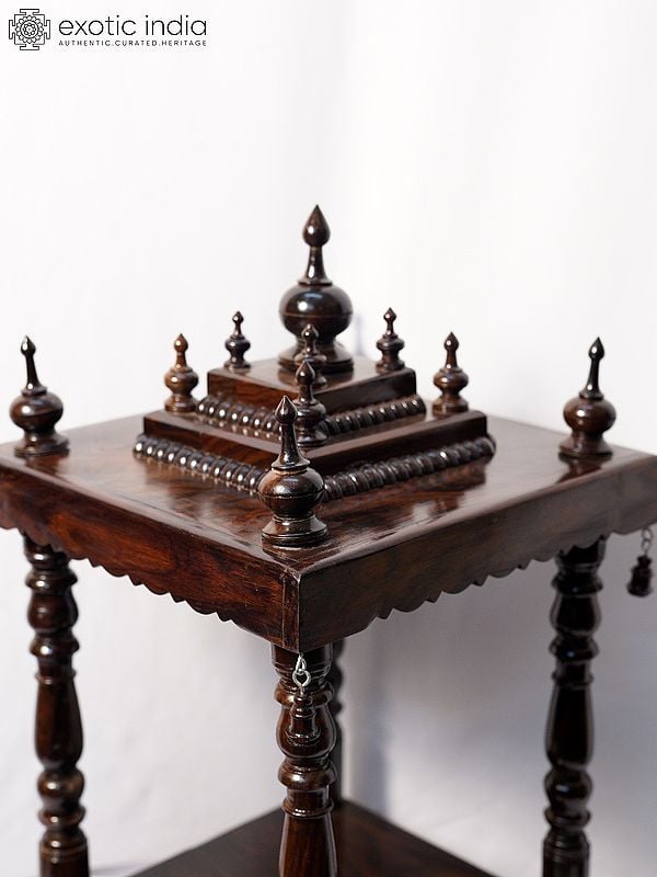 Exotic India 27" Four Sided Open Wood Temple With Drawer | Handmade Rosewood Home Decor Item 