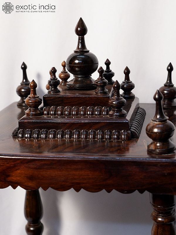 Exotic India 27" Four Sided Open Wood Temple With Drawer | Handmade Rosewood Home Decor Item 