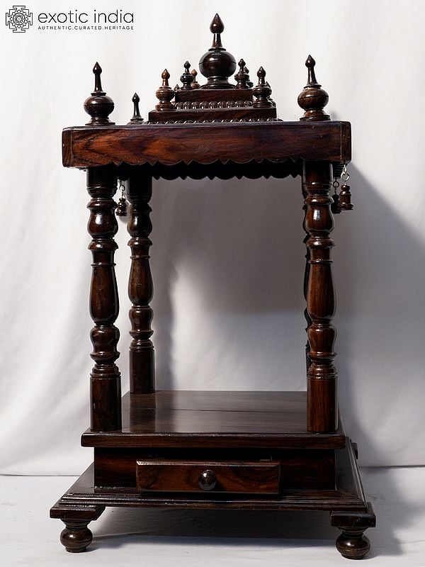 exotic india 27" Four Sided Open Wood Temple With Drawer | Handmade Rosewood Home Decor Item 