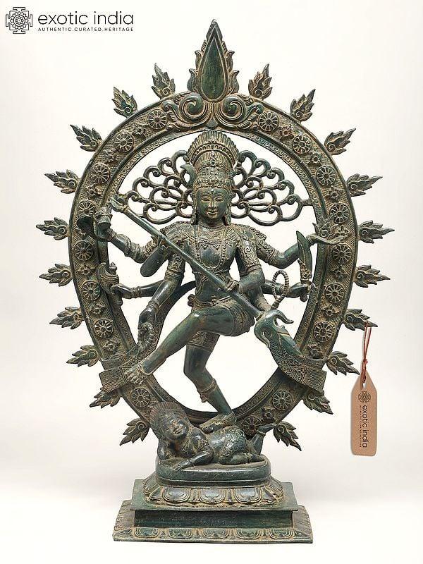 exotic india 27" Lord Shiva as Nataraja | Balinese Brass Statue 
