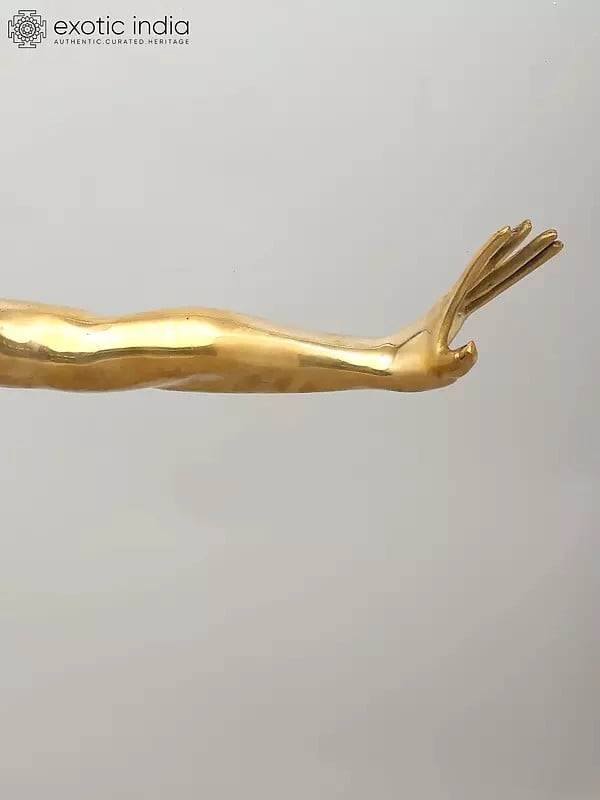 Exotic India 27" That One Breath Before The Dive - The Olympic Swimmer | Decorative Brass Statue | Home Decor 