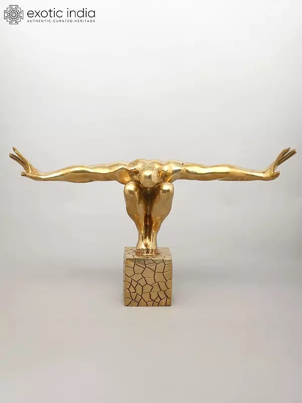 exotic india 27" That One Breath Before The Dive - The Olympic Swimmer | Decorative Brass Statue | Home Decor 