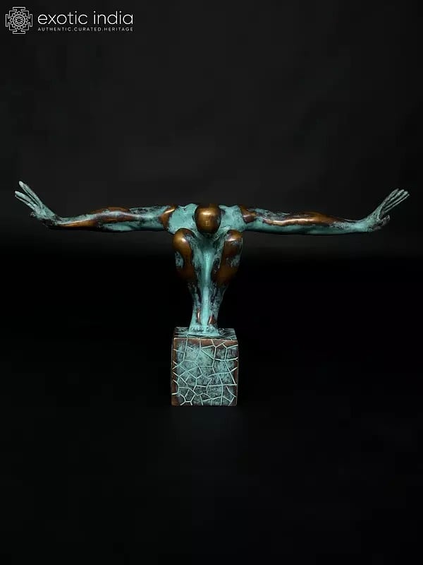 Exotic India 27" The Moment Before The Dive - The Olympic Swimmer | Brass Staute With Bronze Finish