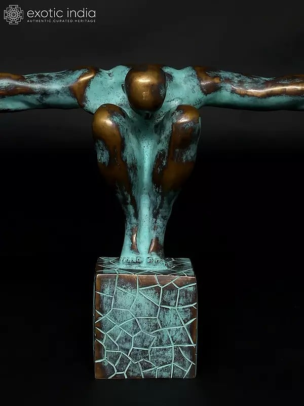 Exotic India 27" The Moment Before The Dive - The Olympic Swimmer | Brass Staute With Bronze Finish