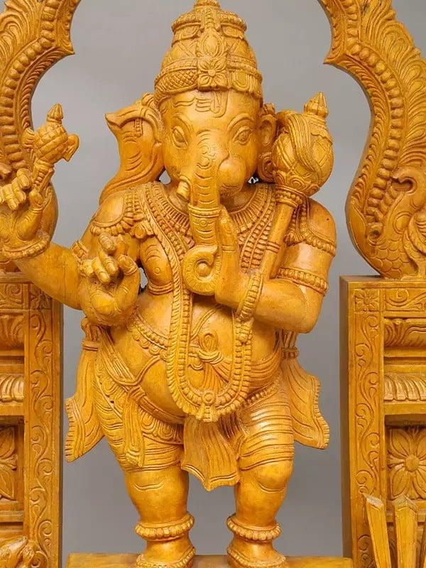 Exotic India 28" Adhyantha Prabhu (Half Ganesha Half Hanuman) | Wood Carving 