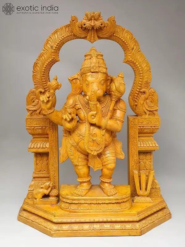 exotic india 28" Adhyantha Prabhu (Half Ganesha Half Hanuman) | Wood Carving 