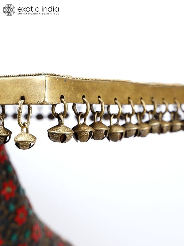 Exotic India 28" Designer Brass Fish Table With Floral Inlay Work