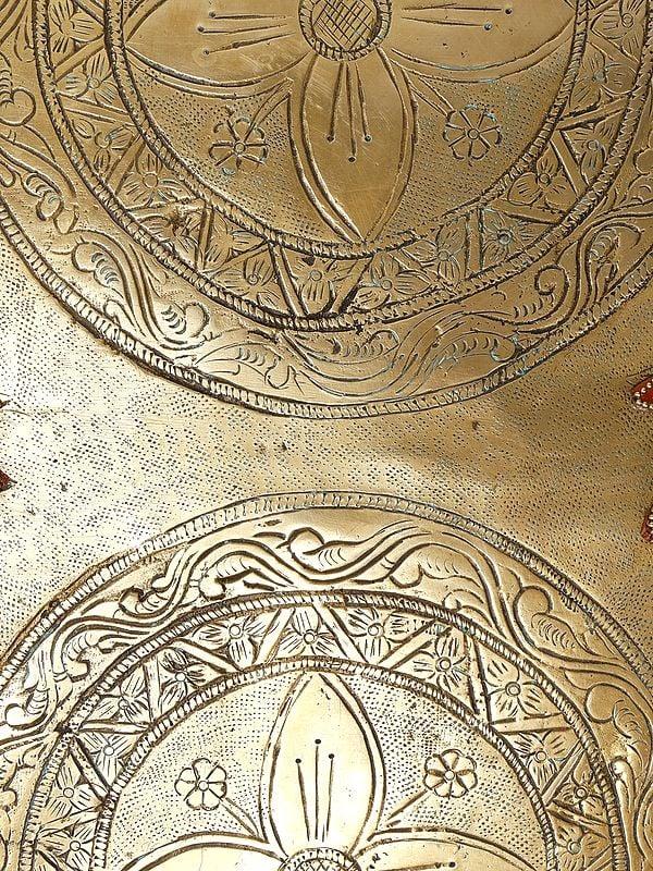 Exotic India 28" Designer Brass Fish Table With Floral Inlay Work