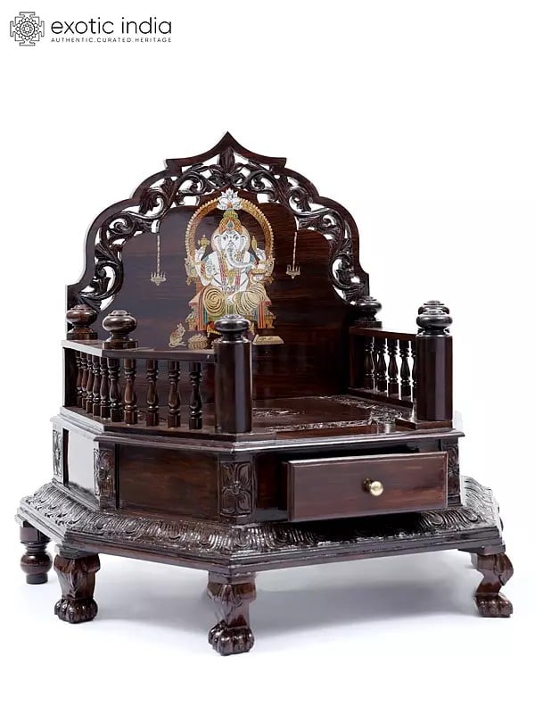 Exotic India 28" Designer Mandasana/Temple With Lord Ganesha Inlay 