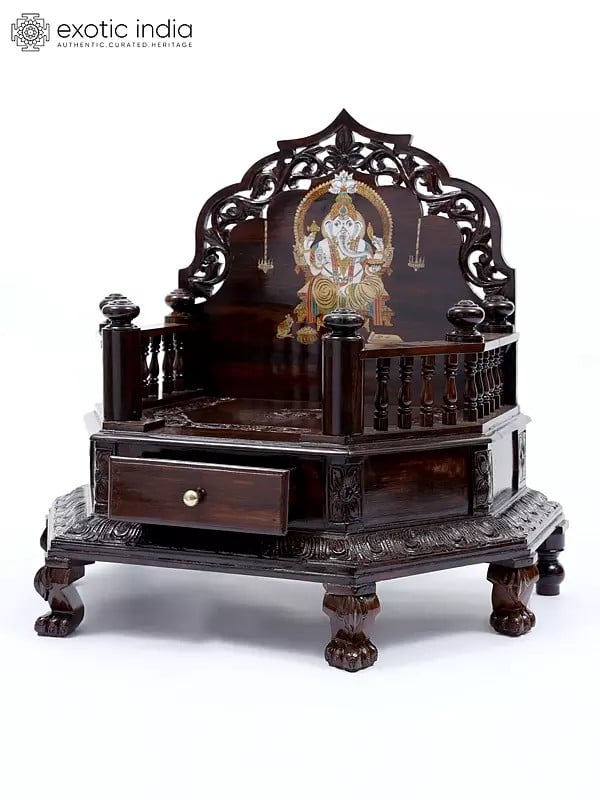 Exotic India 28" Designer Mandasana/Temple With Lord Ganesha Inlay 