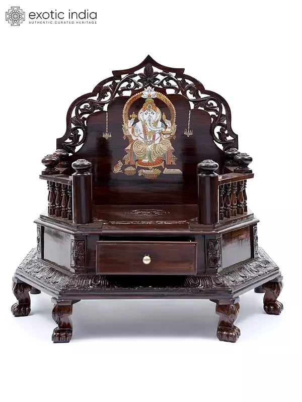 exotic india 28" Designer Mandasana/Temple with Lord Ganesha Inlay