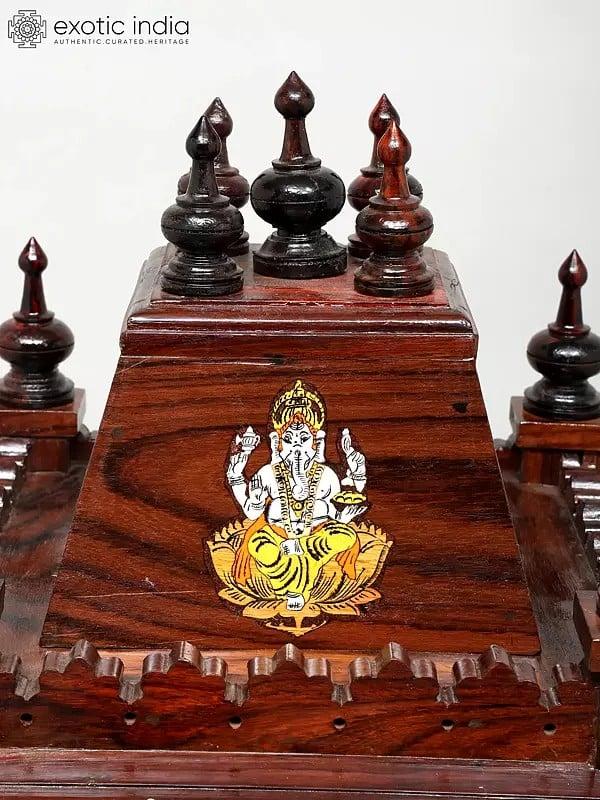 Exotic India 28" Four Sides Open Temple In Wood With Drawer