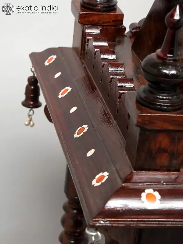Exotic India 28" Four Sides Open Temple In Wood With Drawer