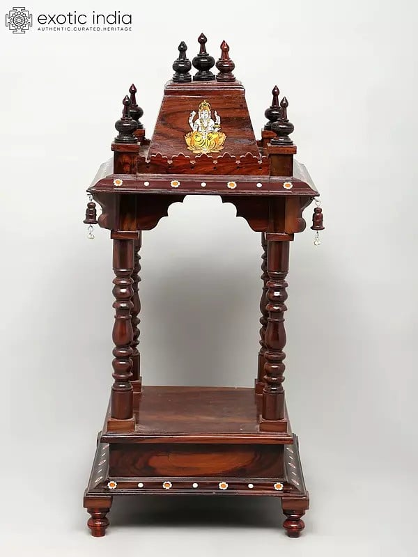 exotic india 28" Four Sides Open Temple in Wood with Drawer