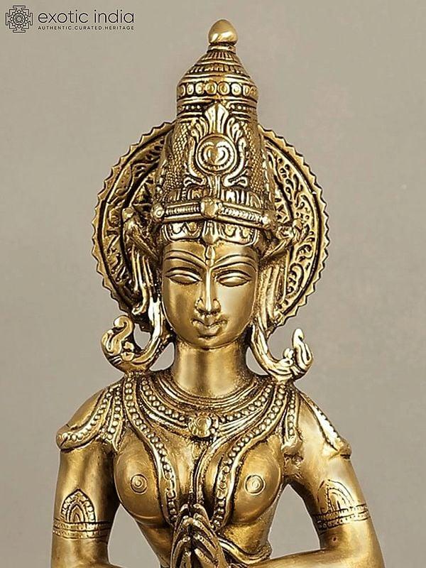 Exotic India 28" Large Sized Gracious Namaste Lady Brass Statue | Handmade 